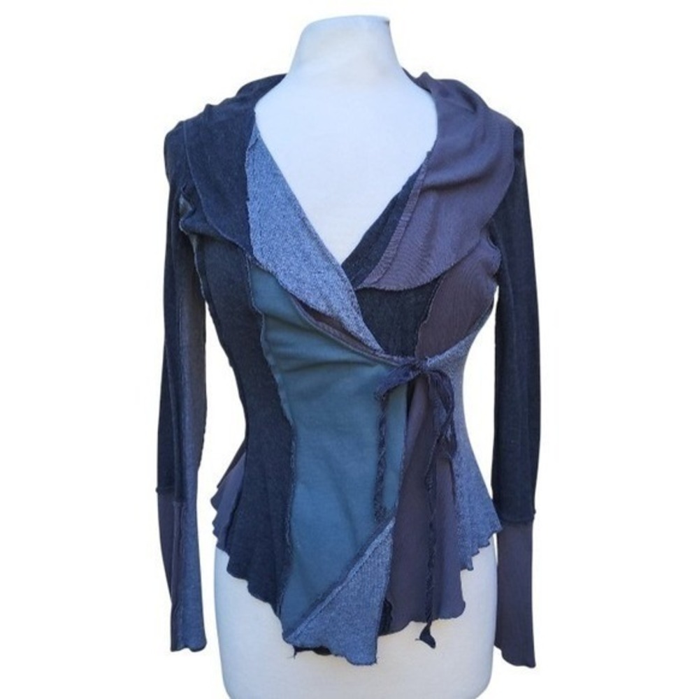 TINY Anthropology Gypsy / Boho Shades of Gray Rag-top, Patchwork Cardigan M